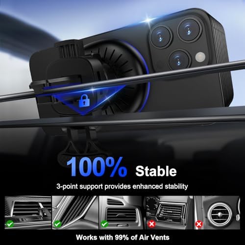 Mag Safe Car Mount Charger for Samsung Galaxy S25 Ultra Plus & More – 15 W Fast Wireless Charging Magnetic Air Vent Holder for i Phone 16 & Pixel 9 A – Secure, Convenient Phone Power Solution for Effortless Navigation