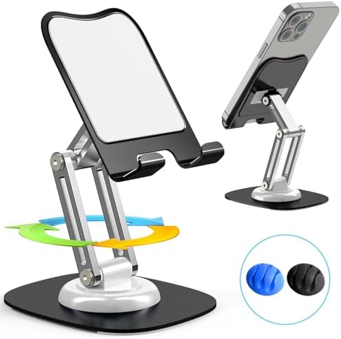 Cell Phone Stand, Fully Adjustable Foldable Desktop Phone Holder, 360 Degree Rotating Desktop Phone Stand for Recording Compatible with iPhone 16 15 14 13 12 Pro Xs Max Xr All Phones, Blue – Enhanced Compatibility and Speed