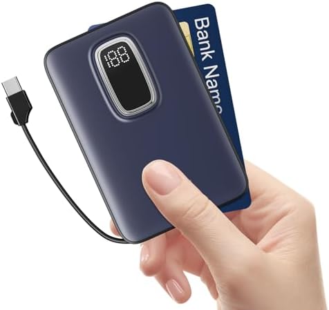 Ultra-Thin 5000 m Ah Portable Power Bank with Built-In USB-C Cable – Lightweight External Charger for i Phone 16/15, Samsung Galaxy & Google Pixel – Perfect Travel Companion with Smart LCD Display for Battery Monitoring – Safety Certified, Ideal for Daily Use & Outdoor Adventures – Reliable On-the-Go Charging Solution