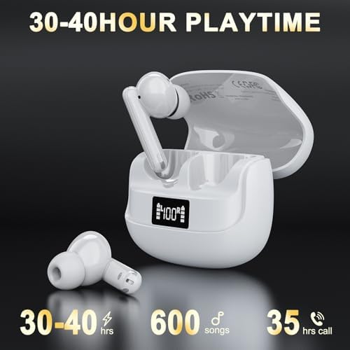 Premium Wireless Earbuds with Cutting-Edge Active Noise Cancellation & Powerful Deep Bass – Featuring 4-Microphone ENC for Crystal-Clear Calls, 40-Hour Playtime with LED Battery Indicator, IPX5 Waterproof Rating for Ultimate Durability, and Advanced Bluetooth 5.4 for Rapid Device Pairing – Perfect for Audiophiles and Professionals Seeking Exceptional Sound Quality and Performance