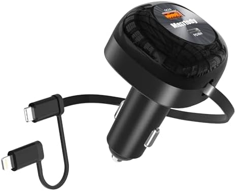 Merrtody 2025 Ultra-Compact 81 W Retractable Car Charger with 30-Inch USB-C Cable – Fast Charging Adapter for i Phone 16/15/14, Mac Book Pro, i Pad, Galaxy, Pixel & More – Perfect for Travelers & Commuters with Smart Charging Technology