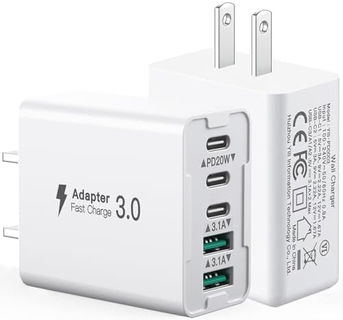 50 W Dual-Pack USB C Charger Block – High-Speed 5-Port Fast Charging Solution for i Phone 12-16 & Samsung Galaxy S23/S24 – Compact Multi-Device Wall Charger with Safety Features for Home and Travel Efficiency