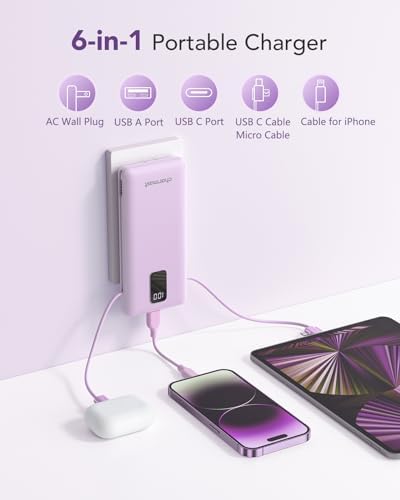 Ultimate Charmast 10,000 m Ah Portable Power Bank with Integrated Cables & Wall Plug – Fast Charging Essential for i Phone 16/15/14/13, Samsung, i Pad, and More – Unmatched Convenience for Travelers and On-the-Go Professionals