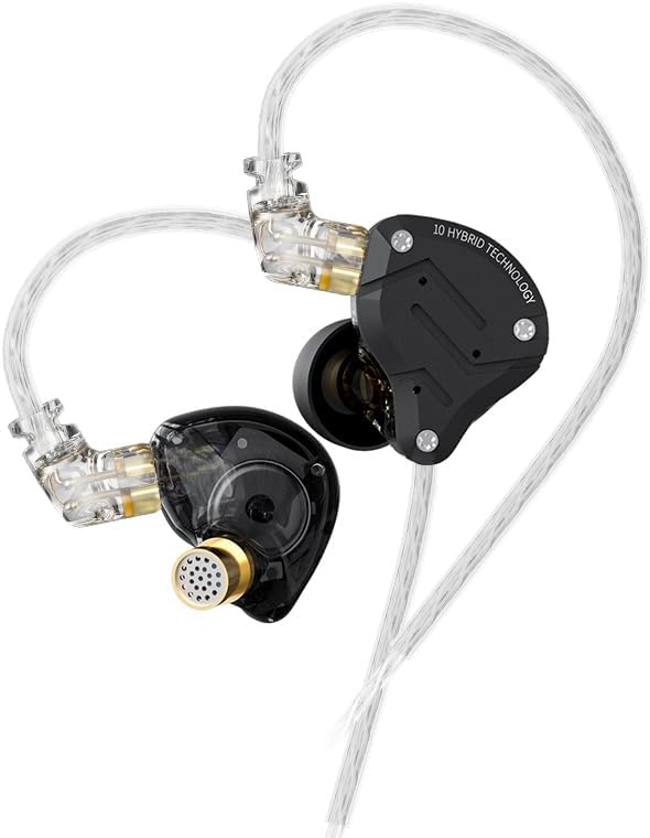 KZ ZS10 Pro Wired Gaming Earbuds – Premium 4 BA + 1 DD IEM Headphones with Microphone, Ergonomic Design for Extended Comfort, Detachable 2 PIN Cable for Versatile Compatibility, One-Button Control, Superior Sound Quality for Gamers and Audiophiles, Sleek Black Finish, Ideal for Immersive Audio Experiences