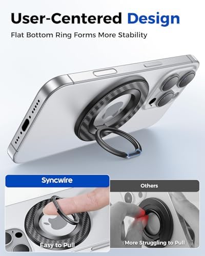 Syncwire Magnetic Phone Ring Holder – Titanium Alloy Kickstand for i Phone 12-16 Pro Max & Compatible Android Devices – Ergonomic Design, Enhanced Mag Safe Stability, Lightweight Grip for Ultimate Hands-Free Convenience