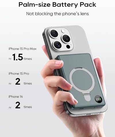 Ultra-Slim Mag Safe Battery Pack 10000 m Ah – 20 W Fast Charging Portable Power Bank with LED Display for i Phone 15/14/13/12 Series – Magnetic Design for Effortless Connectivity and On-the-Go Convenience in Space Gray