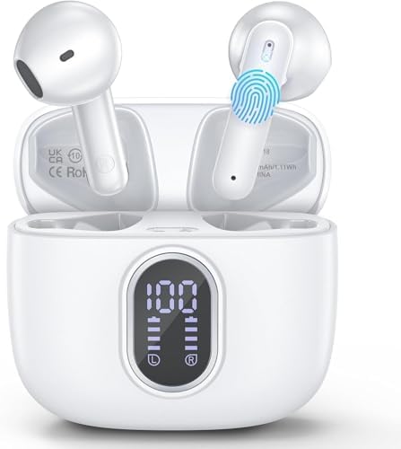 Premium Bluetooth 5.3 Wireless Earbuds with 42-Hour Extended Playtime & LED Battery Indicator – Immerse Yourself in Rich Bass Stereo Sound with Superior IPX7 Waterproof Design and Adaptive Noise Cancellation for Crystal-Clear Audio – Ideal for i Phone and Android Enthusiasts