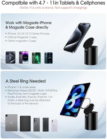 elitehood Heavy Duty Aluminum Magnetic Phone Stand, for Magsafe Stand for iPhone, Adjustable Cell Phone Holder for Desk, Computer Office Desk Accessories, Fits 4-11in iPhone, Kindle, iPads, Tablets – Enhanced Compatibility and Speed