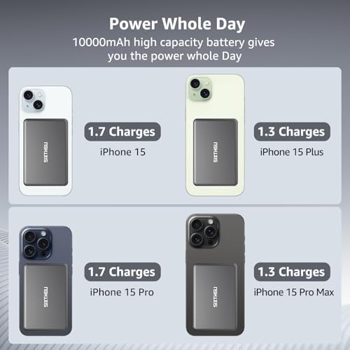 Magnetic Portable Charger – 10,000 m Ah Wireless Power Bank with 20 W PD Fast Charging for i Phone 16/15/14/13/12 & Air Pods – Durable Alloy Design for Effortless Travel & Seamless Compatibility – Sleek Black Finish for Modern Aesthetics