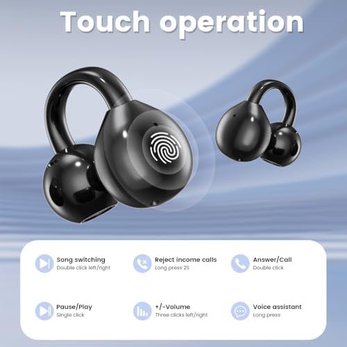 Revolutionary M100 Clip-On Open Earbuds with Advanced LCD Touch Control – Wireless Bluetooth 5.4 Headphones in Trendy Purple – 48-Hour Runtime for Unmatched Audio Freedom – Ideal for Active Lifestyles, Sports, and Fitness Enthusiasts Seeking Enhanced Environmental Awareness and Comfort