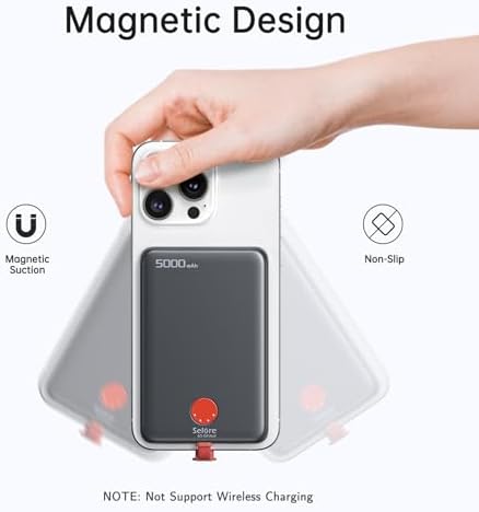 Ultra-Slim Magnetic Power Bank 5000 m Ah – PD 20 W Fast Charging Portable Charger with Built-in USB-C Cable for i Phone 15/16 & Samsung Android – Compact Travel Battery Pack for Effortless Power On-the-Go