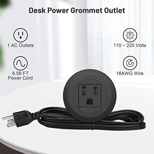 Revolutionary Mini Desktop Power Hub Grommet with 6.56 FT Extension Cord – Sleek Recessed Outlet for Effortless Charging of Laptops, Smartphones, and More – Ideal Desk Accessory for Clutter-Free Workspaces and Enhanced Device Compatibility
