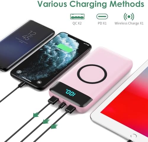 Ultra-High Capacity 30,800 m Ah Wireless Power Bank – 15 W Fast Charging & 25 W PD QC4.0 – Smart LED Display with 4 Outputs & 2 Inputs – Versatile USB-C External Battery Pack for i Phone, Samsung & More – Travel-Ready Charging Solution in Sleek White Finish