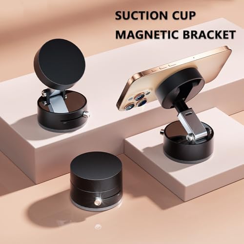 Foldable Portable Vacuum Magnetic Cell Phone Holder 2025 New Adjustable Magnetic Phone Mount Suction Cup Base Double-Sided Magnetic Folding Swivel Phone Holder for Car/Desktop/Mirror/Gym (Black) – Enhanced Compatibility and Speed