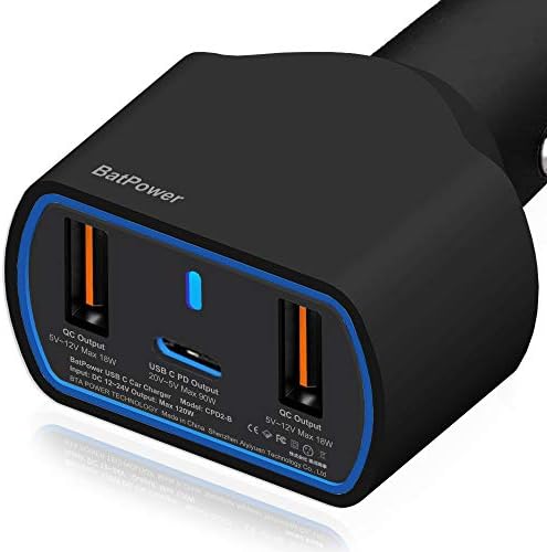 High-Power 120 W USB-C Car Charger for Laptops – Fast Charging Compatible with Mac Book Pro, HP, Dell, Razer, and Surface – Dual USB QC3.0 Output, 12 V-24 V Auto Power Supply with 59-Inch Cables – Reliable Vehicle Charger for On-the-Go Efficiency