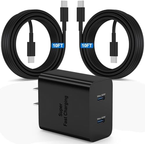 Super Fast 45 W USB-C Charger Cable Set – 2 Pack (6 ft & 10 ft) for Samsung Galaxy S25 Ultra, S24, S23, S22, Note 20 & More – Premium Durability, Versatile Lengths for Rapid Charging at Home or On-the-Go – Elevate Your Power Delivery Experience with Enhanced Compatibility and Long-Lasting Quality