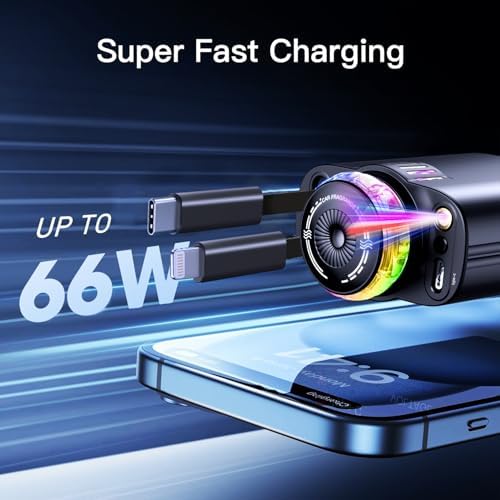 ORDA Starlight Retractable Car Charger & Essential Oil Diffuser – Fast USB-C Charging for i Phone 16/Pro Max/15/14/13/12/11, Samsung Galaxy S24/S23/S22/S21, Google Pixel – Dual Functionality for a Relaxing Drive with Aromatherapy Benefits