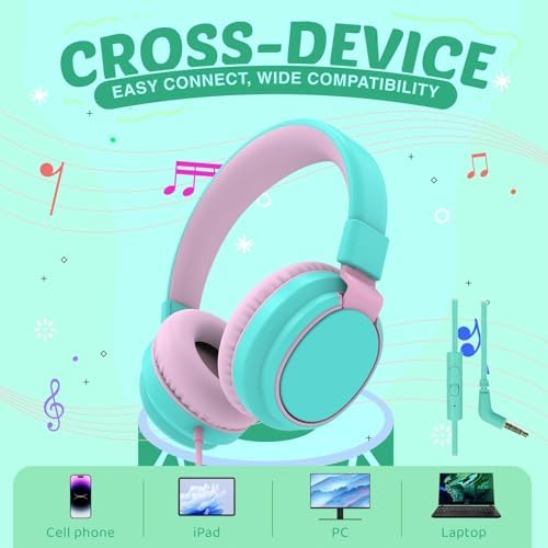 MIDOLA Kids Over-Ear Headphones: Safe Audio Experience with Noise Limitation, Foldable & Travel-Friendly Design, Custom Volume Control (85/110 d B), Built-In Microphone, and AUX Compatibility for School, Gaming, and Family Adventures in Sleek Black