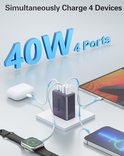 40 W Dual PD Fast Charging 4-Port USB C Charger Block Duo – Universal Compatibility for i Phone 16-11 Pro Max & Samsung Devices – Efficient Multi-Device Power Adapter for Home, Office, and Travel Use