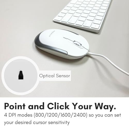 Sleek Silent Wired Computer Mouse for Mac & PC – Macally Ergonomic USB Optical Mouse with Adjustable DPI for Ultimate Precision – Compact, Lightweight Design Ideal for Office & Travel – Noise-Free Clicks for Distraction-Free Work Sessions