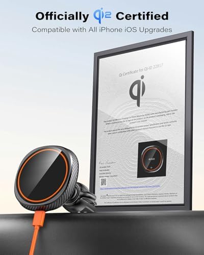 OQTIQ Magnetic Wireless Car Charger for i Phone 12-16 Series – 15 W Fast Charging with Secure Magnetic Mount, Versatile Windshield, Dashboard, & Air Vent Compatibility, Includes QC 3.0 Adapter for Optimal Performance – Upgrade Your Driving Experience with Effortless Charging & Navigation Access