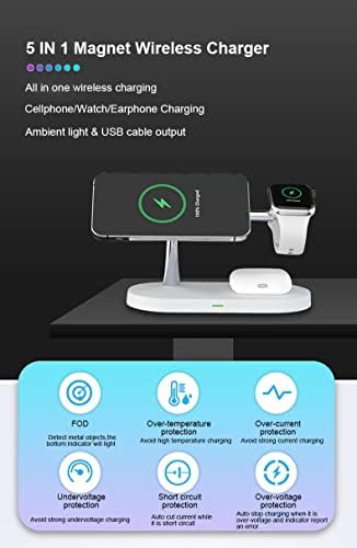Maximize Your Charging Efficiency with the 5-in-1 Magnetic Wireless Charging Hub – High-Speed 15 W Mag-Safe Dock for i Phone 15/14/13/12, Apple Watch Series 7/SE/6/5/4/3/2, and Air Pods 3/2/Pro – The Ultimate All-in-One Charging Solution for Seamless Device Management and Clutter-Free Workspace