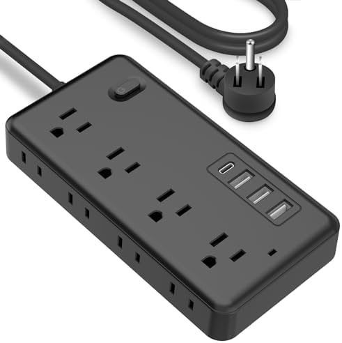 FUAUFAS 10 FT Surge Protector Power Strip with 8 AC Outlets and 3 USB Ports (1 USB-C) – Ultimate Power Access for College Dorms and Travel, Featuring Flat Plug Design for Space-Saving Convenience and Advanced Device Protection