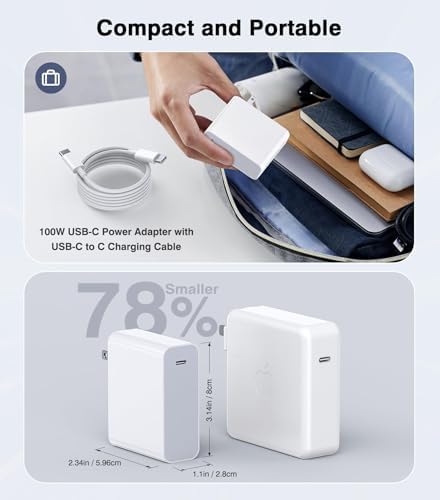 Power Up Efficiently: 100 W USB-C Fast Charger for Mac Book Pro & Air – 5.9 ft Cable for Rapid Charging of All USB-C Devices – Enhanced Safety Features, Optimal Compatibility for 2024-2016 Models Including i Pad Pro, Samsung Laptops, and More
