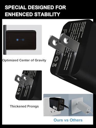 65 W Ga N USB C Wall Charger – Dual Port Fast Charging Station for Mac Book Pro/Air, i Phone 8-16, i Pad Pro/Air, Apple Watch, Galaxy S20-24 – Compact and Foldable Travel Charger in Sleek Black – Optimal Efficiency and Enhanced Device Longevity