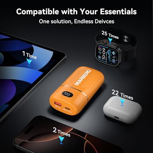 MARBERO Ultra-Lightweight 10,000 m Ah Fast Charging Power Bank – Compact USB-C Charger with 18 W Output for i Phone, i Pad, Samsung Galaxy & Google Devices – Essential Travel Companion with Advanced Safety Features for On-the-Go Power Management