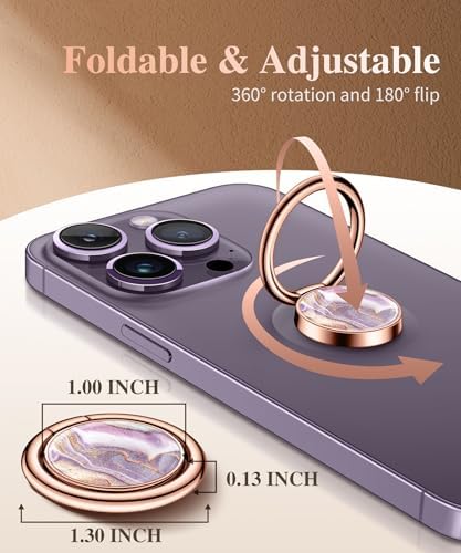 GVIEWIN Stylish Marble Phone Ring Holder with 360° Rotation for Ultimate Grip and Kickstand Functionality – Compatible with i Phone 16 Pro Max, 15 Plus, 14, 13, 12 Series & Galaxy S25/S24 Ultra – Elegant Flowing Sakura Design for Enhanced Safety and Usability