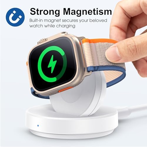 Sleek Sky Blue Portable Magnetic Charging Dock for Apple Watch – Fast Wireless Charger with Nightstand Mode, Compatible with Series 10, 9, 8, 7, SE, 6, 5, 4, 3, 2, Ultra 2 – Travel-Friendly Design with Premium Charging Cable for Effortless Power and Style