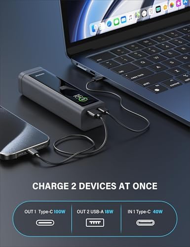 Ultimate 100 W Fast Charging Power Bank – 10,000 m Ah Portable Charger with USB-C & USB-A Ports, Smart TFT Display, Emergency LED Light & SOS for i Phone 16/15, Galaxy, i Pad, and Mac Book – Ideal for Home, Office, and Camping Adventures
