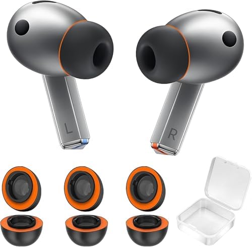 Premium Comfort Hybrid Memory Foam & Silicone Ear Tips for Samsung Galaxy Buds3 Pro – Double-Layer Anti-Slip Design Ensures Noise Isolation, Perfect Fit for Charging Case, 3 Pairs (Black Orange, Size L) – Transform Your Audio Experience with Superior Sound Quality and All-Day Comfort