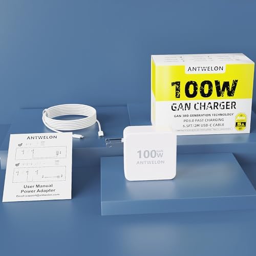 100 W GAN III USB-C Wall Charger with PD3.0 – High-Speed Compact Power Adapter for Mac Book Pro, i Pad Pro, Galaxy S23/S22, and More – Includes 6.6 Ft USB-C Cable for Ultimate Flexibility – Advanced Safety Features for Rapid, Reliable Charging