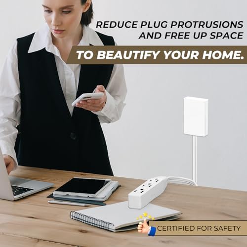 Revolutionize Your Power Access with the Outlet Concealer Power Strip – 3 AC Outlets, 5 ft Flat Plug Extension Cord for Home, Office & Kitchen – Child & Pet Safe Design, Universal Compatibility, 1625 W Capacity, Ideal for Streamlined Electronics Management