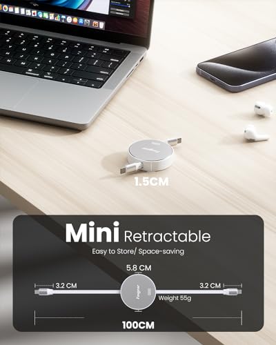 Fasgear High-Power 240 W Retractable USB C to C Charging Cable – Ultra-Fast 5 A Power Delivery for i Phone 15 Plus & Samsung Galaxy S23 – Compact and Durable Tangle-Free Design for Effortless Portability and Efficiency