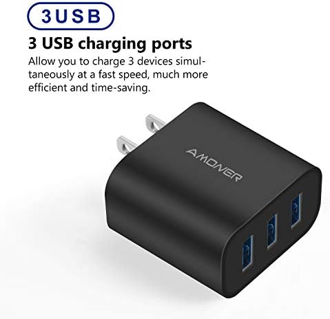 Amoner 2-Pack 15 W 3-Port USB Wall Charger for Fast Charging – High-Efficiency Power Block Compatible with i Phone 14/13/12/11/X/XR/X/8/7/6, Galaxy & Android Devices – Perfect Travel Companion with Built-in Safety Features