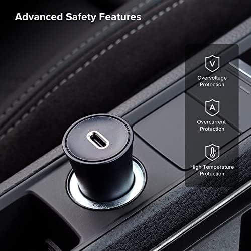 i Ottie Rapid Volt 30 W High-Speed Car Charger – USB-C Power Adapter for Google, Samsung & Apple Devices – Compact & Durable Fast Charger with Safety Features for On-the-Go Charging