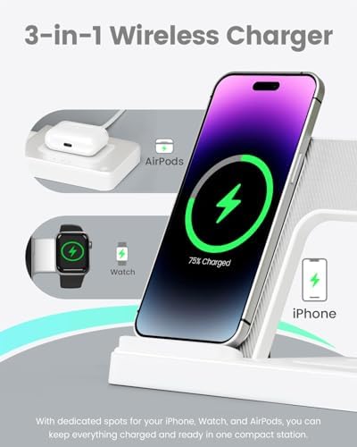 Revolutionary 3-in-1 Wireless Charging Station for Apple Devices – Fast, Efficient Charger Stand for i Phone 16, 15, 14 Pro Max, 13, 12, 11, Apple Watch Series 10 to SE & Ultra, and Air Pods Pro, 4, 3, 2 – GETPALS Compact Design for a Clutter-Free Charging Experience