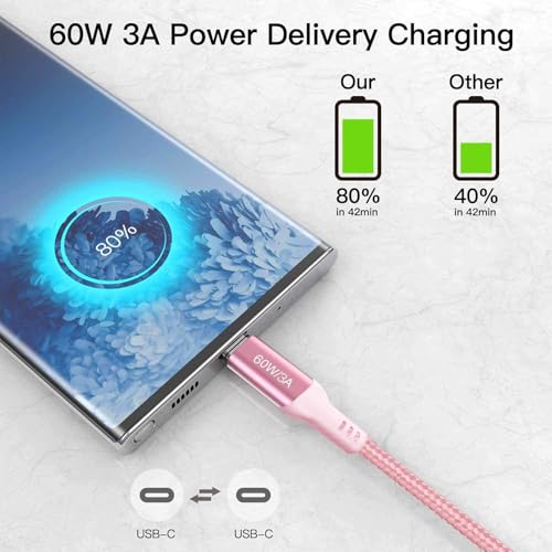 Awnuwuy 60 W USB C to USB C Charger Cable 15 ft – Fast Charging & Data Transfer for i Phone 15, Samsung Galaxy S23, Pixel 7, Mac Book – 2 Pack of Durable, High-Performance Type-C Cords for Ultimate Versatility and Connectivity