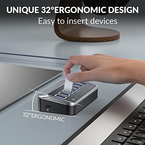 Transform Your Connectivity with Our 7-Port USB Hub – High-Speed USB 3.2 Gen1 Splitter Featuring Unique 32° Angled Design for Easy Access – Perfect for PCs, Laptops & More – Enjoy 5 Gbps Data Transfer Speeds with a 3.28 ft Cable for Ultimate Flexibility & Enhanced Productivity – Ideal for Home & Office Use