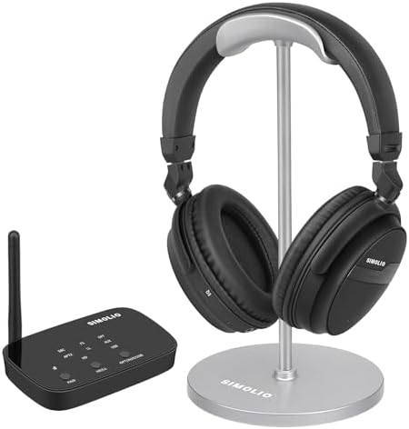 Experience the Future of Home Audio with SIMOLIO Wireless Headphones for TV – Premium Over-Ear Design Featuring Advanced Apt X Low Latency Technology for Flawless Sound Synchronization, Tailored 3 EQ Modes for Personalized Listening, and Enhanced Dialog Clarity Perfect for Seniors. Enjoy Universal Compatibility with Optical, AUX, and RCA Transmitters, a Remarkable 40-Hour Battery Life for Extended Use, and Effortless Volume Control for an Unmatched Entertainment Experience. Elevate Your Viewing Pleasure with Expertly Crafted Headphones Designed for Comfort and Clarity, Ensuring Every Word is Heard in Stunning Detail. Perfect for Movies, Music, and Gaming – Transform Your Audio Experience Today!