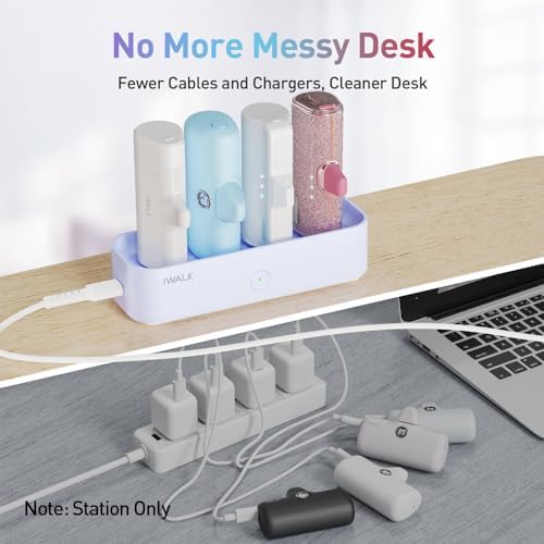 i WALK Family-Sized USB-C Charging Station for Portable Power Banks – Efficient Multi-Device Dock for i Phone & More – Sleek Design, Fast Charging, Enhanced Compatibility – Ideal Home & Office Solution in White