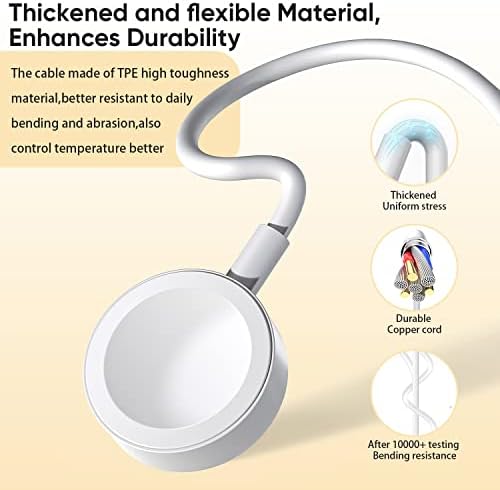 Ultimate 6.6 FT Wireless Fast Charging Cable for Apple Watch – Portable Charger with USB Wall Plug Adapter, Compatible with All Series Including 9/8/7/SE/6/5/4/3/2/1 – Enhanced Charging Speed and Flexibility for On-the-Go Power Solutions