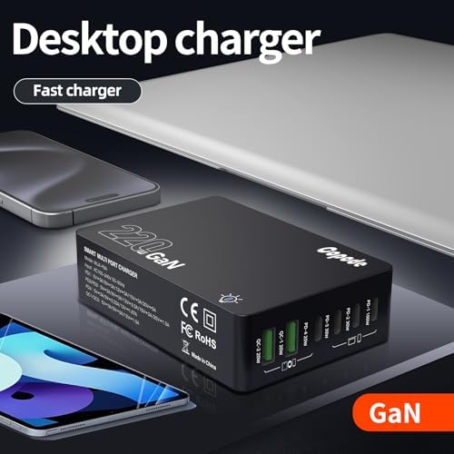 Revolutionize Your Charging Setup with the 220 W Ga N USB C 6-Port Fast Charger – Ultimate Power Hub for i Phone 16, Galaxy 25, Mac Book & More – Compact, Efficient, and Safe Solution for All Your Devices!