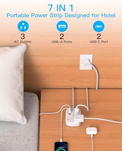 One Beat Cruise Essentials 2025 – Compact Power Strip with 3 AC Outlets and 4 USB Ports (2 USB-C), Ideal for Travel, Dorms, and Cruises – 3 ft Flat Plug Extension Cord, Non-Surge Protector, ETL Certified for Safety and Compatibility