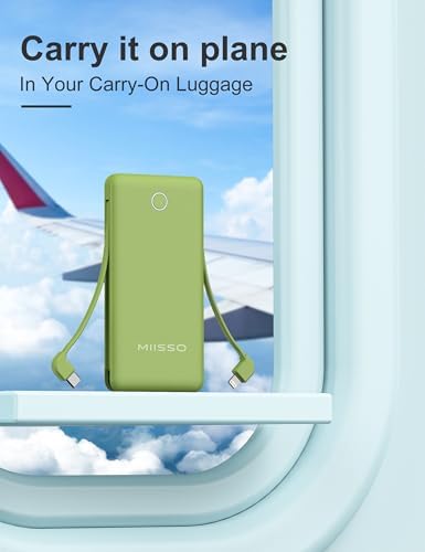 miisso 10000 m Ah Ultra-Slim Portable Power Bank with Integrated Charging Cables – Multi-Device USB-C Travel Charger for i Phone & Samsung – Compact, Lightweight Battery Pack Designed for Maximum Portability and Efficiency
