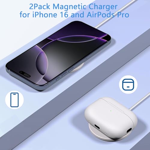 Innovative 15 W Magnetic Wireless Charger for i Phone – 2-Pack Fast Charging Pad with 20 W PD Adapter, 6-Foot Cable, and Enhanced Safety Features for i Phone 16/15/14/13/12 & Air Pods – Ultra-Slim, Portable, and Efficient Charging Solution for Home, Office, or Travel