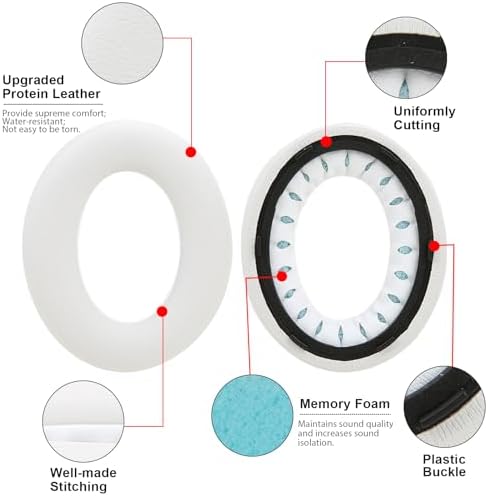Transform Your Bose QC Ultra Wireless Headphones with Luxurious Protein Leather Earpads – Advanced Noise Isolation Foam for Unmatched Comfort and Immersive Sound (White Smoke) – Ideal Replacement Cushions for Superior Audio Enjoyment
